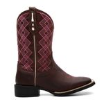 Bota Texana Feminina Bordado Xadrez Rosa