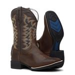 Bota Texana Feminina Bordado Amêndoa/Napa Café