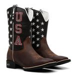 Bota Texana Masculina Bordado USA 742 Preto/Café