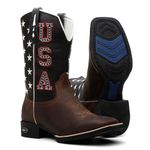 Bota Texana Masculina Bordado USA 742 Preto/Café