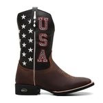 Bota Texana Masculina Bordado USA 742 Preto/Café