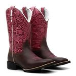Bota Texana Feminina Crazy Horse Café/Floral Rosa