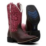 Bota Texana Feminina Crazy Horse Café/Floral Rosa