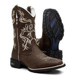 Bota Texana Feminina Crazy Horse Café Bordado Tribal Bege