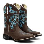 Bota Texana Feminina Crazy Horse Café Bordado Tribal Azul