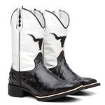 Bota Texana Feminina Estilizada Avestruz/Cara de Boi Preto