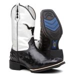 Bota Texana Feminina Estilizada Avestruz/Cara de Boi Preto