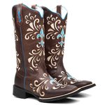 Bota Texana Feminina Bordado 910 Azul/Crazy Horse café