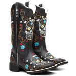 Bota Texana Feminina Bordado 915 Caveira Crazy Horse Preto