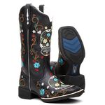 Bota Texana Feminina Bordado 915 Caveira Crazy Horse Preto