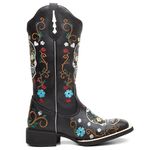 Bota Texana Feminina Bordado 915 Caveira Crazy Horse Preto