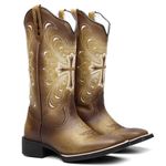 Bota Texana Feminina Bordado A905 Fóssil/Mostarda