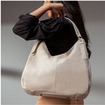 Bolsa Dupla em Couro Legítimo - Modelo Hobo - Marfim