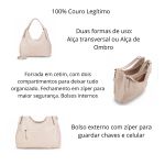 Bolsa Dupla em Couro Legítimo - Modelo Hobo - Marfim