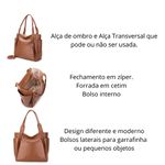 Maxi Bolsa Feminina em Couro Legítimo de Ombro e Transversal com 2 bolsos - Caramelo