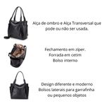 Maxi Bolsa Feminina em Couro Legítimo de Ombro e Transversal com 2 bolsos - Preta