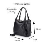 Maxi Bolsa Feminina em Couro Legítimo de Ombro e Transversal com 2 bolsos - Preta