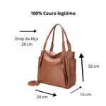 Maxi Bolsa Feminina em Couro Legítimo de Ombro e Transversal com 2 bolsos - Caramelo