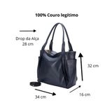 Maxi Bolsa Feminina em Couro Legítimo de Ombro e Transversal com 2 bolsos - Azul 