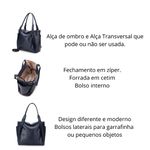 Maxi Bolsa Feminina em Couro Legítimo de Ombro e Transversal com 2 bolsos - Azul 