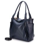 Maxi Bolsa Feminina em Couro Legítimo de Ombro e Transversal com 2 bolsos - Azul 