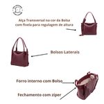 Maxi Bolsa Feminina em Couro Legítimo de Ombro e Transversal com 2 bolsos - Marsala