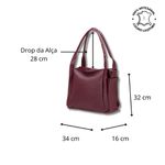 Maxi Bolsa Feminina em Couro Legítimo de Ombro e Transversal com 2 bolsos - Marsala