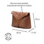 Bolsa Feminina Couro Legítimo Matelassê Alça Corrente Caramelo
