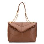 Bolsa Feminina Couro Legítimo Matelassê Alça Corrente Caramelo