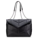 Bolsa Feminina Couro Legítimo Matelassê Alça Corrente Preta