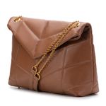 Bolsa Feminina Couro Legítimo Matelassê Alça Corrente Caramelo