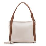 Maxi Bolsa Feminina em Couro Legítimo de Ombro e Transversal com 2 bolsos - Off white e Caramelo