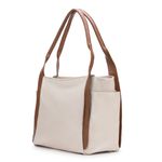 Maxi Bolsa Feminina em Couro Legítimo de Ombro e Transversal com 2 bolsos - Off white e Caramelo