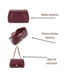 Bolsa Transversal Feminina Matelassê em Couro Alça de corrente Dourada - Marsala ( Vinho)