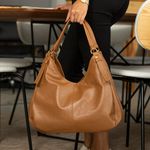 Bolsa Dupla em Couro Legítimo - Modelo Hobo - Caramelo