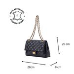 Bolsa Transversal Feminina Matelassê em Couro Alça de corrente Dourada - Preta