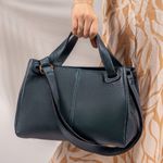 Bolsa Feminina Couro Legítimo Transversal Ombro Média Azul Marinho