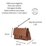 Bolsa Transversal Feminina Matelassê em Couro - Caramelo Alça de Corrente Grafite