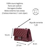 Bolsa Transversal Feminina Matelassê em Couro Alça de corrente Grafite - Marsala ( Vinho) 