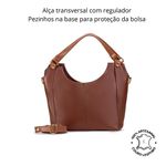 Bolsa Feminina em Couro Legítimo Meia Lua - Pinhão com Alça Caramelo