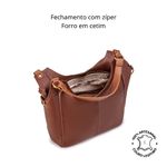 Bolsa Feminina em Couro Legítimo Meia Lua - Pinhão com Alça Caramelo