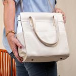 Bolsa Feminina Couro Legítimo Bolsos Externos Grande Marfim