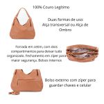 Bolsa Dupla em Couro Legítimo - Modelo Hobo - Caramelo