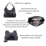 Bolsa Dupla em Couro Legítimo - Modelo Hobo - Preta