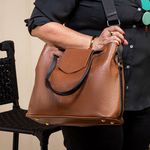 Bolsa Bucket Feminina Couro Legítimo Transversal Caramelo