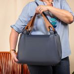 Bolsa Hobo Feminina Couro Legítimo Transversal Azul