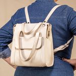 Bolsa Transversal Mochila Feminina Couro Legítimo Off white
