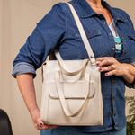 Bolsa Transversal Mochila Feminina Couro Legítimo Off white