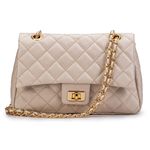 Bolsa Transversal Feminina Matelassê em Couro Alça de corrente Dourada – Off white 