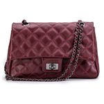 Bolsa Transversal Feminina Matelassê em Couro Alça de corrente Grafite - Marsala ( Vinho) 